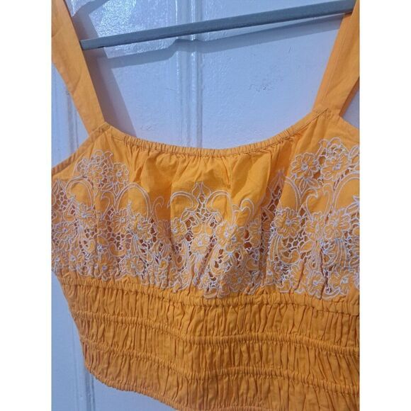 Anthropologie Pilcro Womens Xl Smocked Cami Orange Cropped Shirt Top - Picture 3 of 7